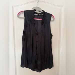 Banana Republic Sleeveless Black Button-Front Top with Ruffle Collar